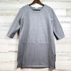 Gap Shift Dress Womens Medium Petite Grey 3/4 Sleeve Side Zip Cotton Minimalist